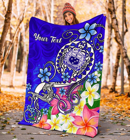 Samoa Custom Personalised Premium Blanket - Turtle Plumeria (Blue)