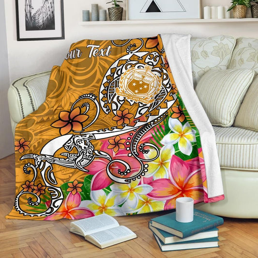 Samoa Custom Personalised Premium Blanket - Turtle Plumeria (Gold)