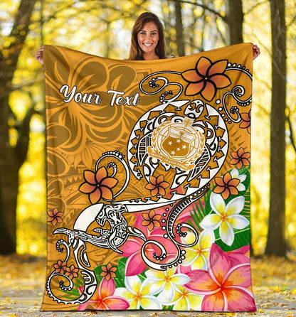 Samoa Custom Personalised Premium Blanket - Turtle Plumeria (Gold)
