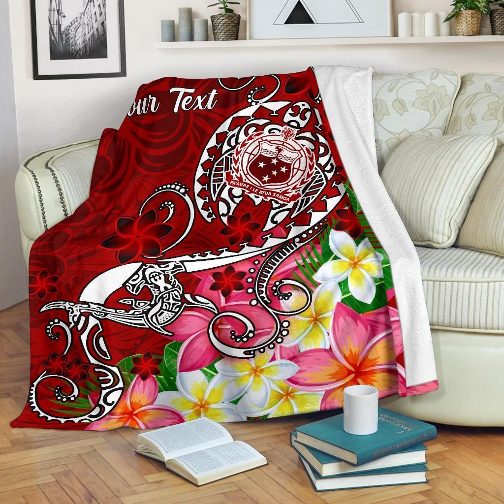 Samoa Custom Personalised Premium Blanket - Turtle Plumeria (Red)