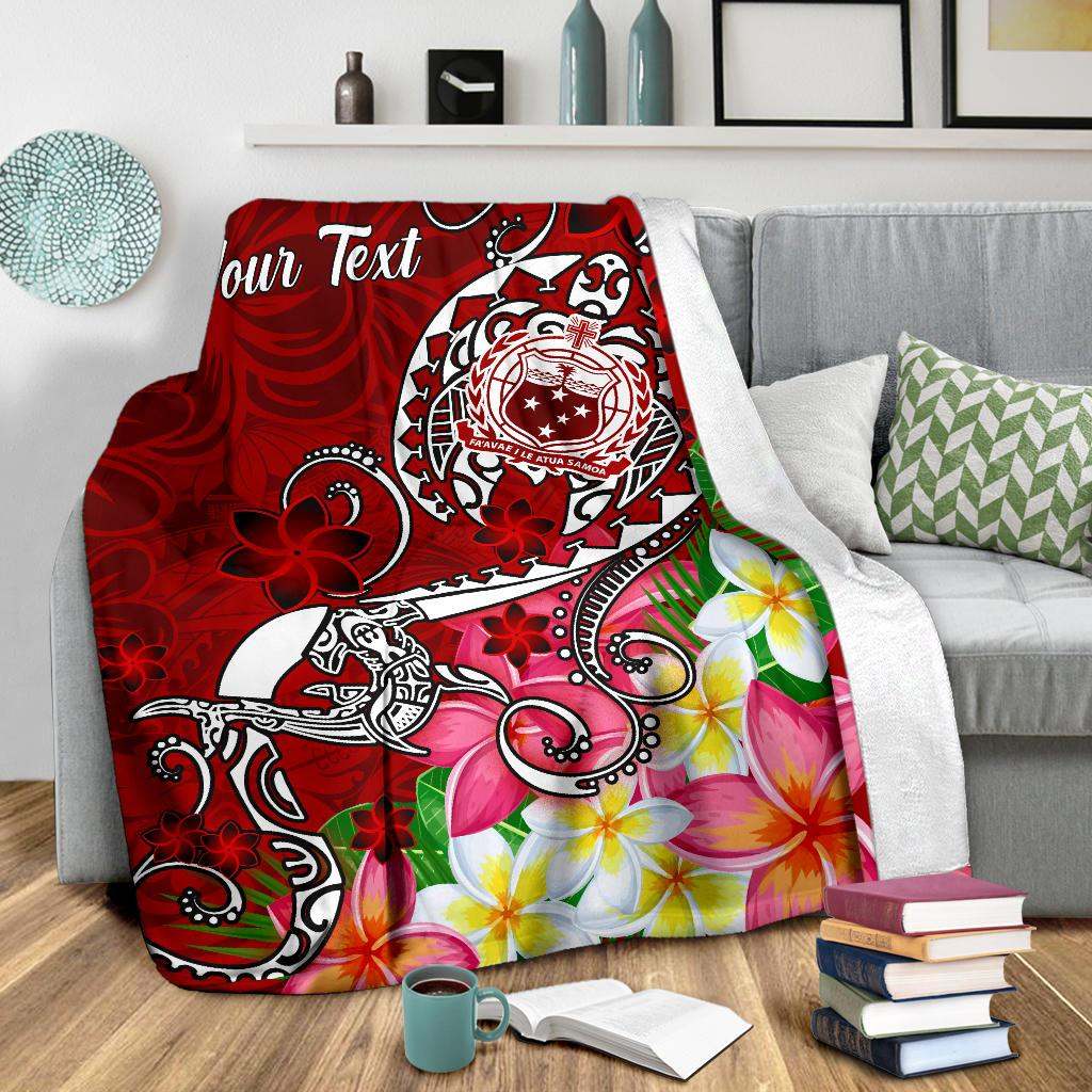 Samoa Custom Personalised Premium Blanket - Turtle Plumeria (Red)