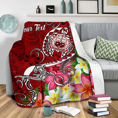 Samoa Custom Personalised Premium Blanket - Turtle Plumeria (Red)