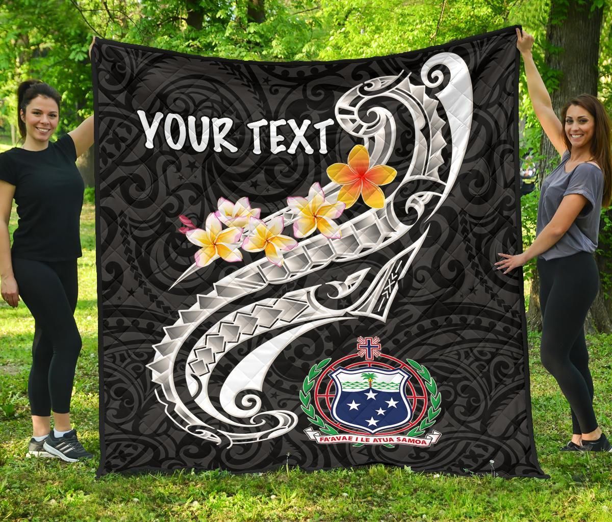 Samoa Custom Personalised Premium Quilt - Samoa Seal  Polynesian Patterns Plumeria (Black)