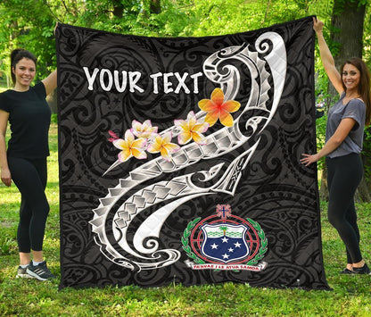 Samoa Custom Personalised Premium Quilt - Samoa Seal  Polynesian Patterns Plumeria (Black)