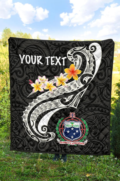 Samoa Custom Personalised Premium Quilt - Samoa Seal  Polynesian Patterns Plumeria (Black)
