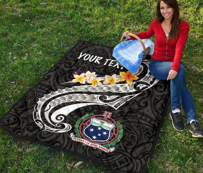 Samoa Custom Personalised Premium Quilt - Samoa Seal  Polynesian Patterns Plumeria (Black)