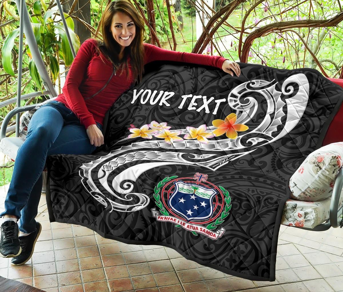 Samoa Custom Personalised Premium Quilt - Samoa Seal  Polynesian Patterns Plumeria (Black)