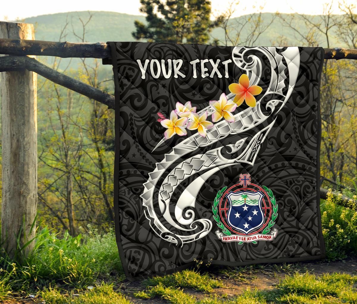 Samoa Custom Personalised Premium Quilt - Samoa Seal  Polynesian Patterns Plumeria (Black)