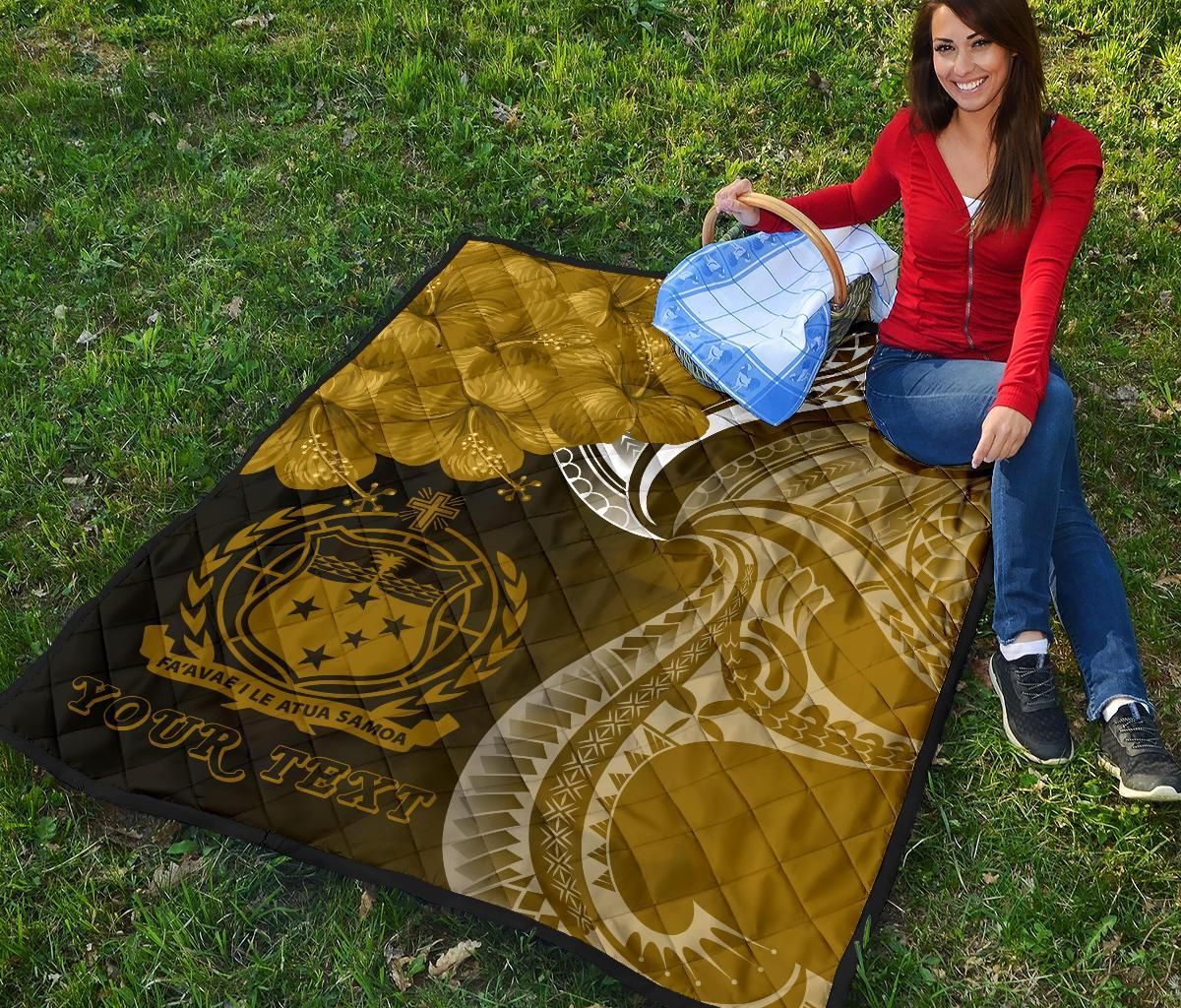 Samoa Custom Personalised Premium Quilt - Samoa Seal Wave Style (Gold)