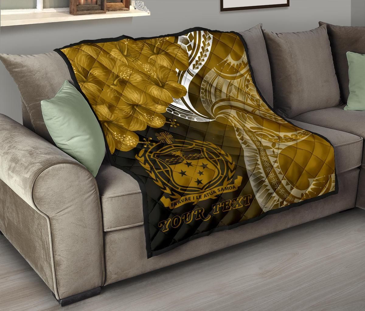 Samoa Custom Personalised Premium Quilt - Samoa Seal Wave Style (Gold)