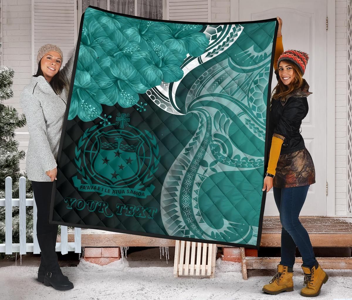 Samoa Custom Personalised Premium Quilt - Samoa Seal Wave Style (Green)