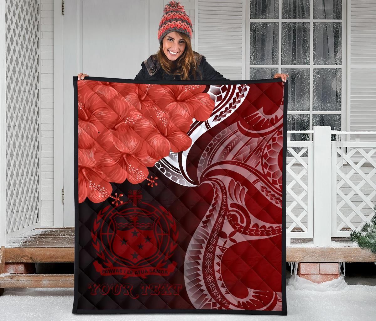 Samoa Custom Personalised Premium Quilt - Samoa Seal Wave Style (Red)