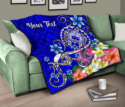 Samoa Custom Personalised Premium Quilt - Turtle Plumeria (Blue)