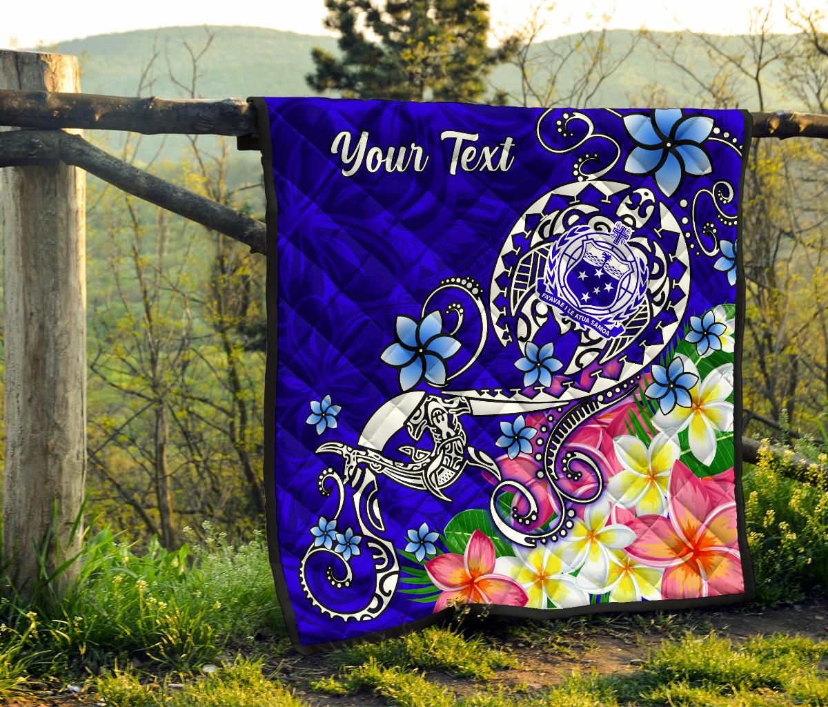 Samoa Custom Personalised Premium Quilt - Turtle Plumeria (Blue)