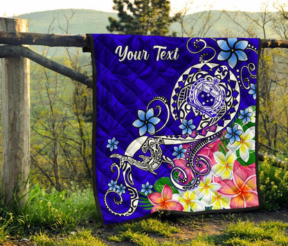 Samoa Custom Personalised Premium Quilt - Turtle Plumeria (Blue)