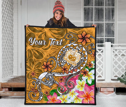 Samoa Custom Personalised Premium Quilt - Turtle Plumeria (Gold)