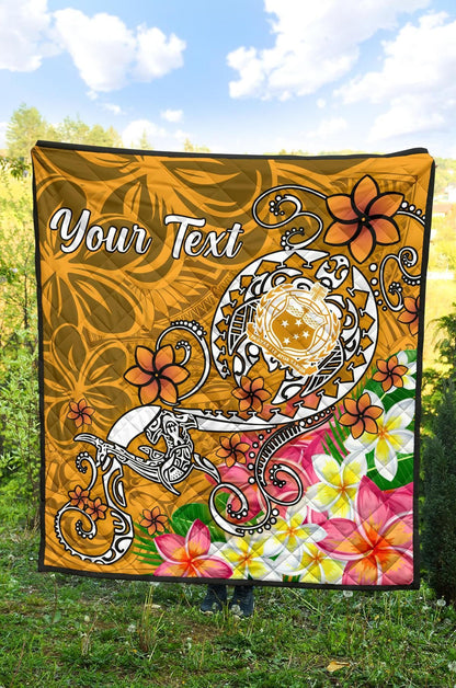 Samoa Custom Personalised Premium Quilt - Turtle Plumeria (Gold)