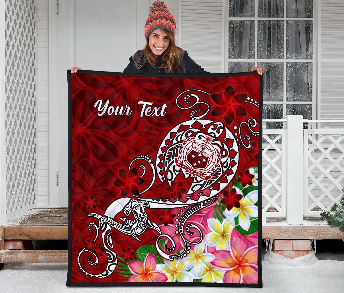 Samoa Custom Personalised Premium Quilt  - Turtle Plumeria (Red)