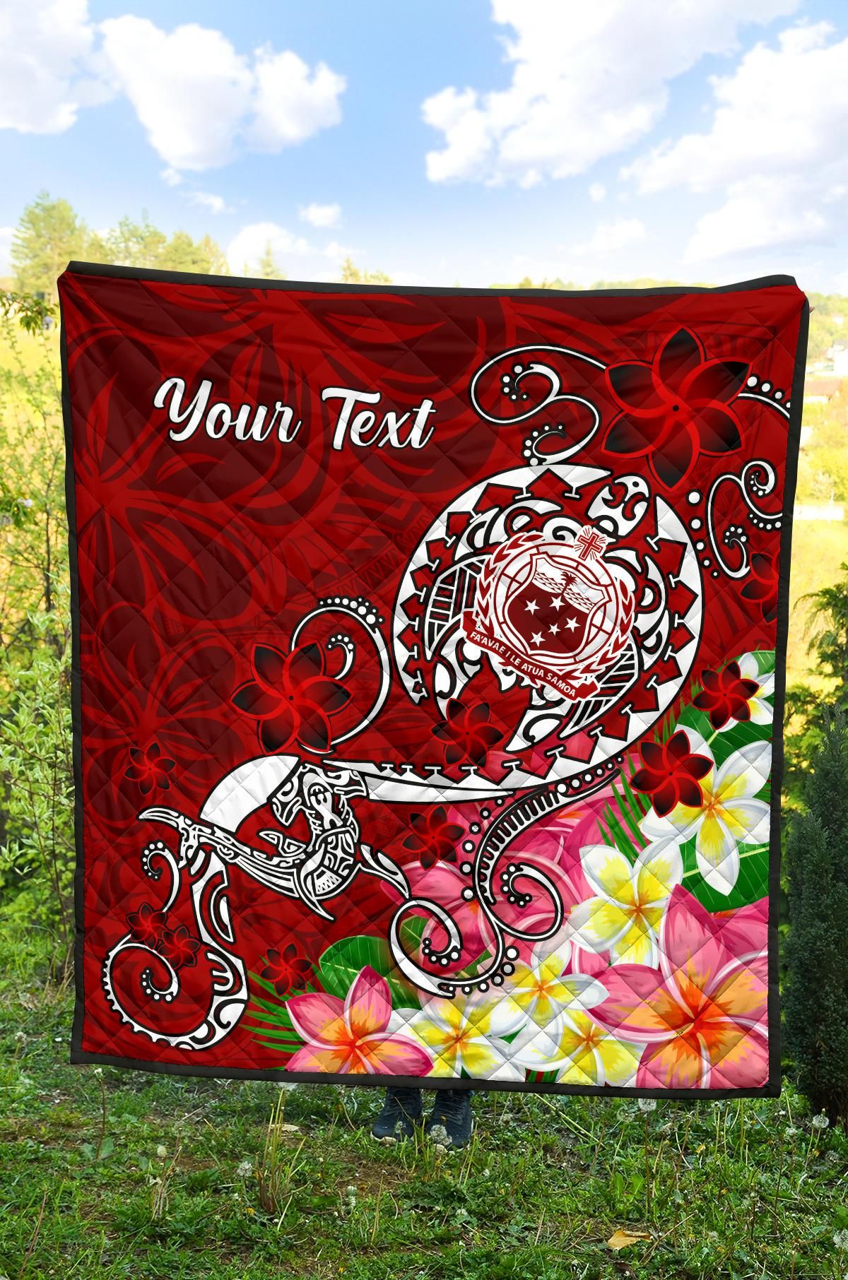 Samoa Custom Personalised Premium Quilt  - Turtle Plumeria (Red)