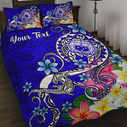 Samoa Custom Personalised Quilt Bed Set - Turtle Plumeria (Blue)