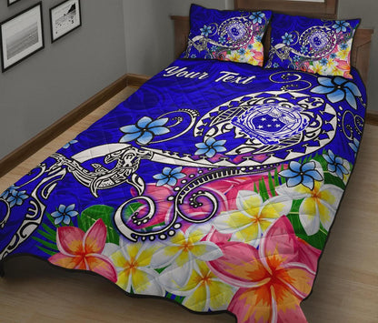 Samoa Custom Personalised Quilt Bed Set - Turtle Plumeria (Blue)