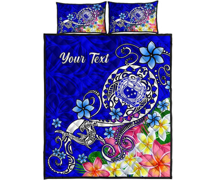 Samoa Custom Personalised Quilt Bed Set - Turtle Plumeria (Blue)