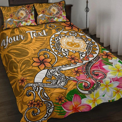 Samoa Custom Personalised Quilt Bed Set - Turtle Plumeria (Gold)