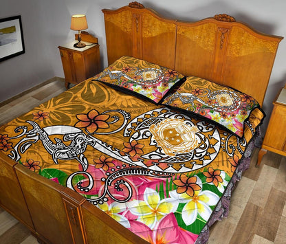 Samoa Custom Personalised Quilt Bed Set - Turtle Plumeria (Gold)