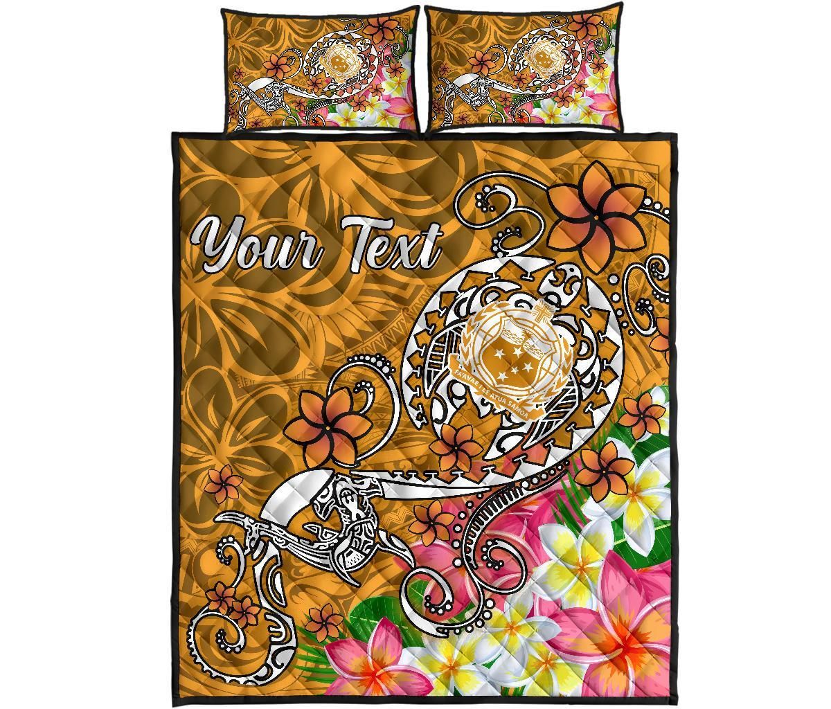 Samoa Custom Personalised Quilt Bed Set - Turtle Plumeria (Gold)