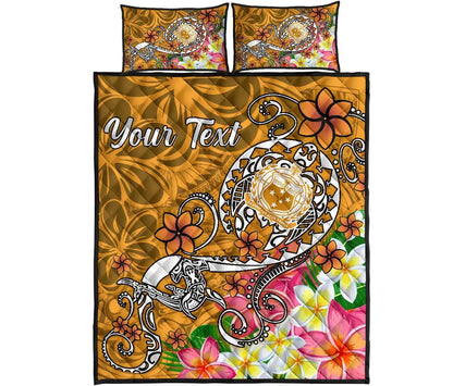 Samoa Custom Personalised Quilt Bed Set - Turtle Plumeria (Gold)