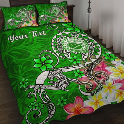 Samoa Custom Personalised Quilt Bed Set - Turtle Plumeria (Green)