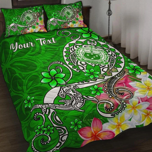 Samoa Custom Personalised Quilt Bed Set - Turtle Plumeria (Green)