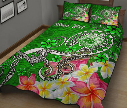 Samoa Custom Personalised Quilt Bed Set - Turtle Plumeria (Green)