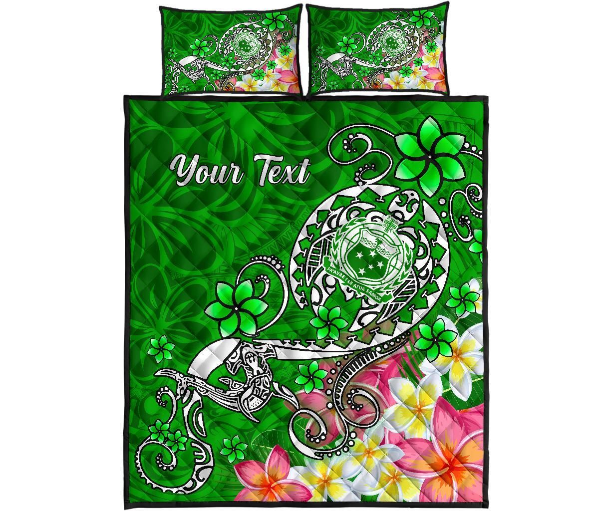 Samoa Custom Personalised Quilt Bed Set - Turtle Plumeria (Green)