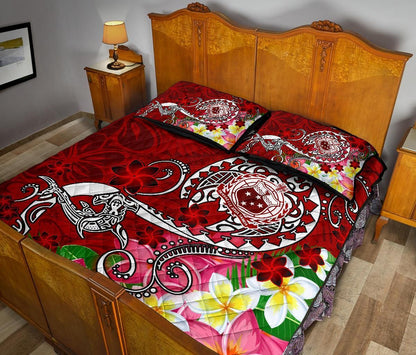 Samoa Custom Personalised Quilt Bed Set - Turtle Plumeria (Red)