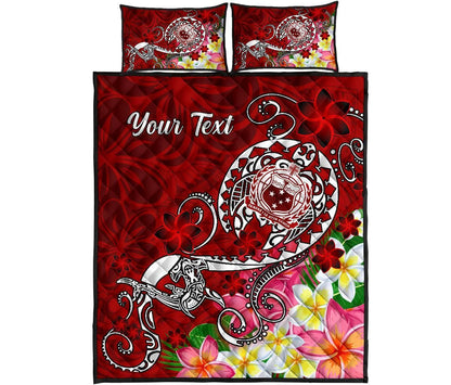 Samoa Custom Personalised Quilt Bed Set - Turtle Plumeria (Red)