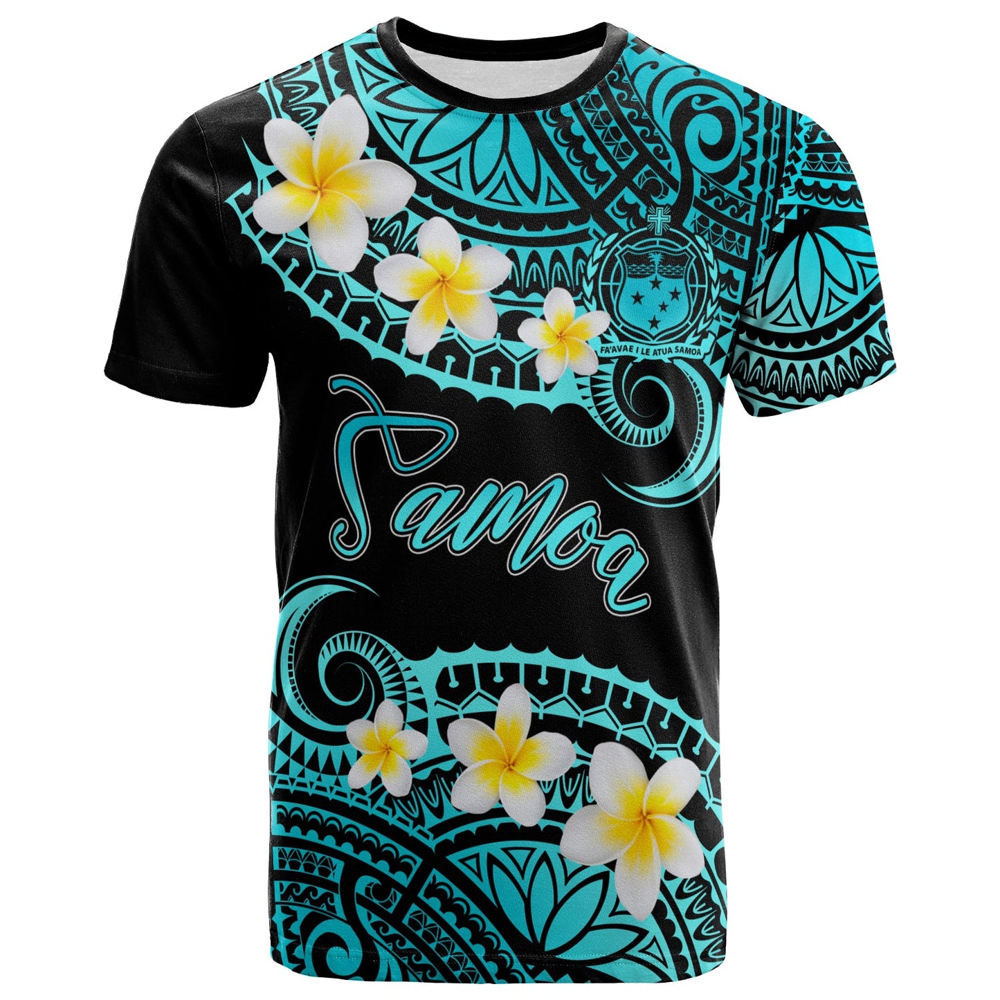Samoa Custom Personalised T-Shirt - Plumeria Polynesian Vibe Turquoise