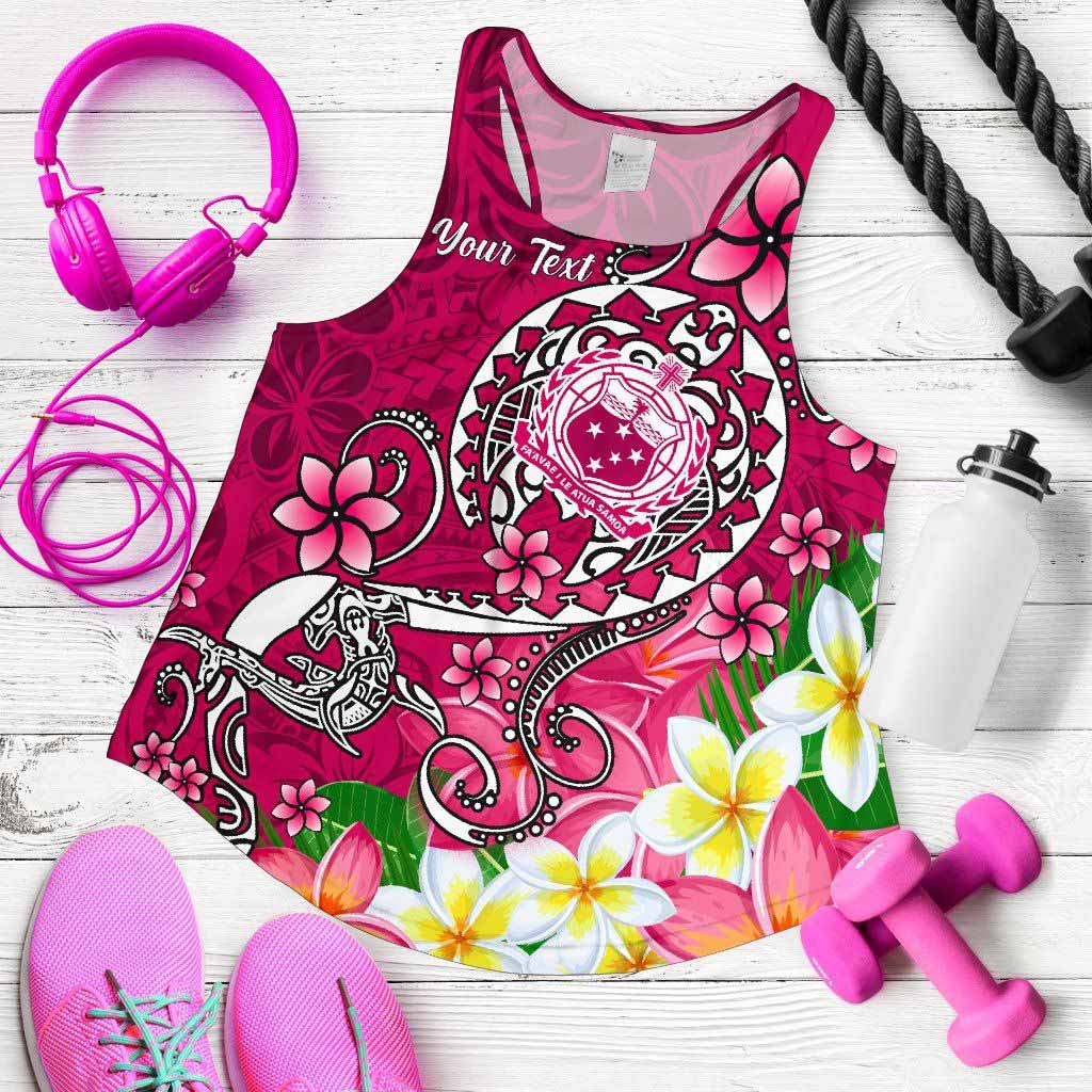 Samoa Custom Personalised Women Racerback Tank - Turtle Plumeria (Pink)