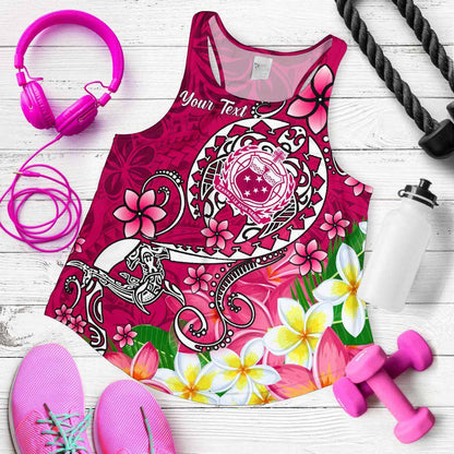 Samoa Custom Personalised Women Racerback Tank - Turtle Plumeria (Pink)