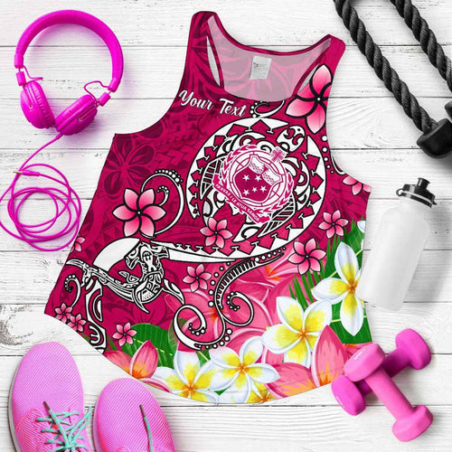 Samoa Custom Personalised Women Racerback Tank - Turtle Plumeria (Pink)
