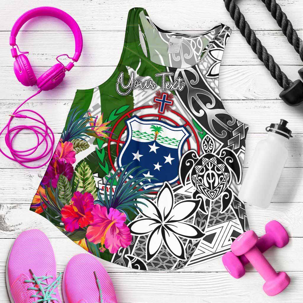 Samoa Custom Personalised Women Racerback Tank White - Turtle Plumeria Banana Leaf