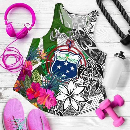 Samoa Custom Personalised Women Racerback Tank White - Turtle Plumeria Banana Leaf