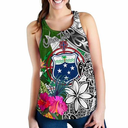 Samoa Custom Personalised Women Racerback Tank White - Turtle Plumeria Banana Leaf