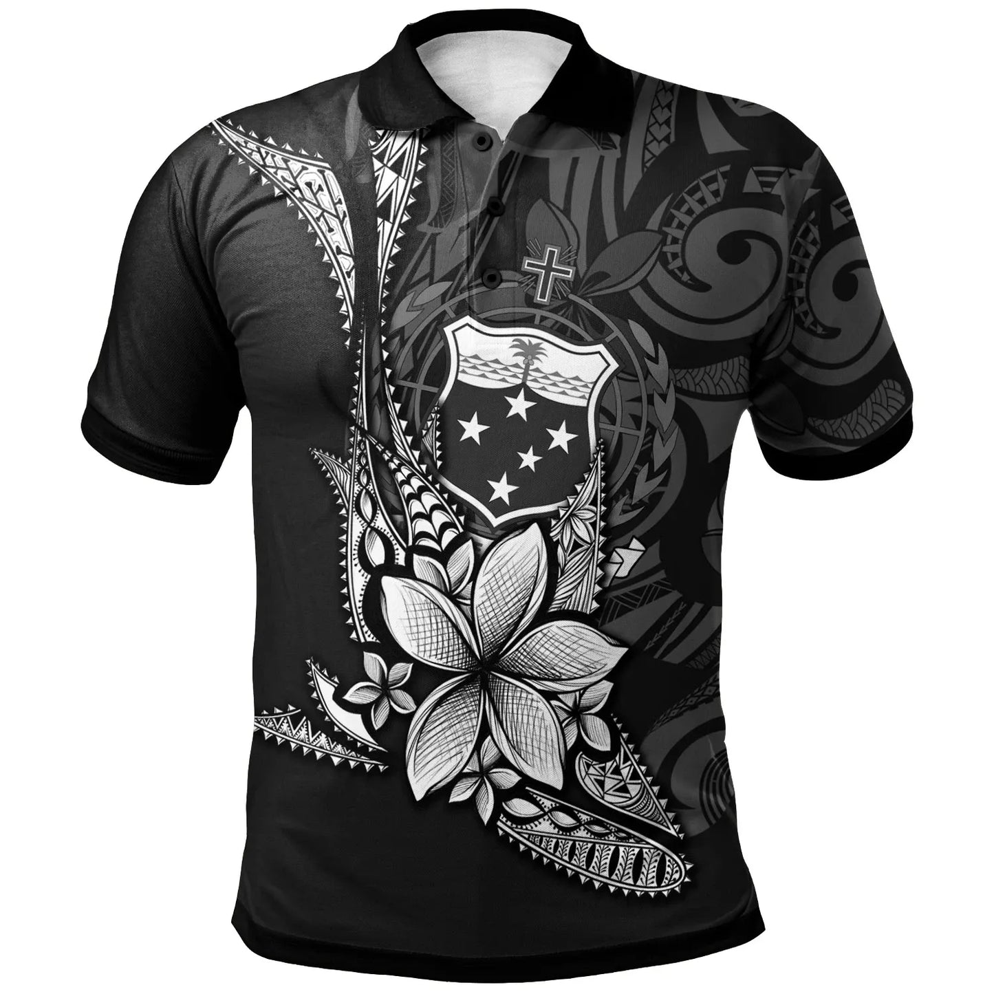 Samoa Custom Personalised Polo Shirt - Fish With Plumeria Flowers Style