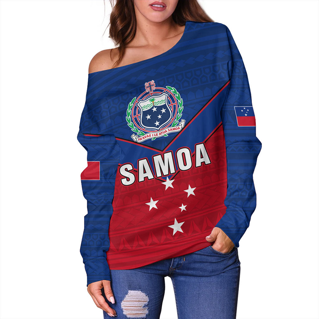 Samoa Off Shoulder Sweatshirt Custom Polynesian Tribal Sport Style