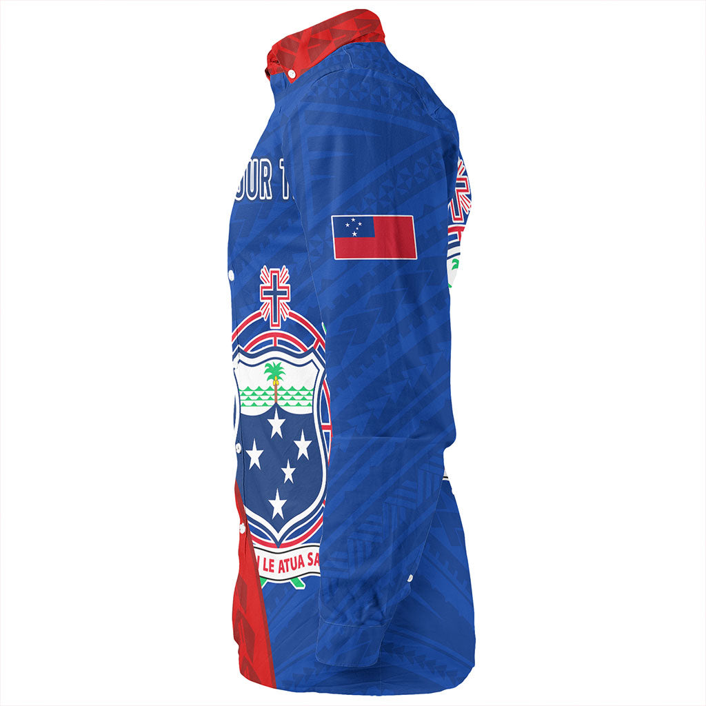 Samoa Long Sleeve Shirt Custom Polynesian Pattern With Coat Of Arms