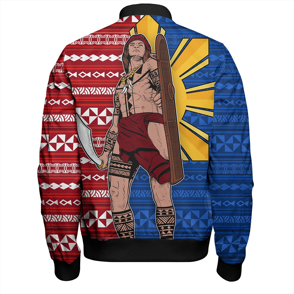 Philippines Filipinos Bomber Jacket Polynesian Pattern With Lapu-Lapu Hero