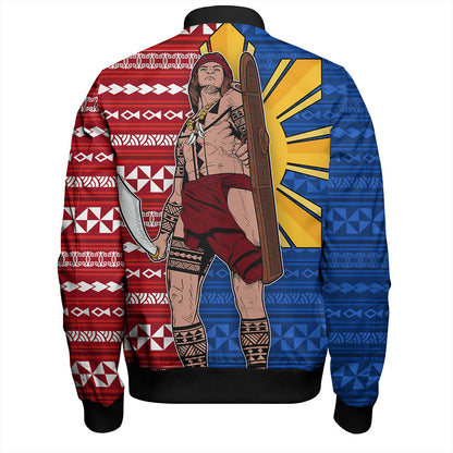 Philippines Filipinos Bomber Jacket Polynesian Pattern With Lapu-Lapu Hero