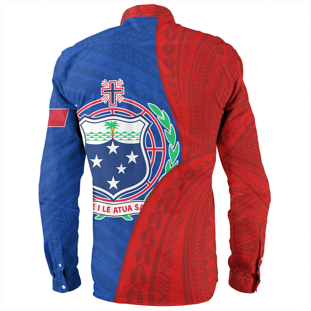 Samoa Long Sleeve Shirt Custom Polynesian Pattern With Coat Of Arms