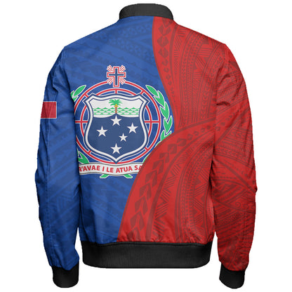 Samoa Bomber Jacket Custom Polynesian Pattern With Coat Of Arms